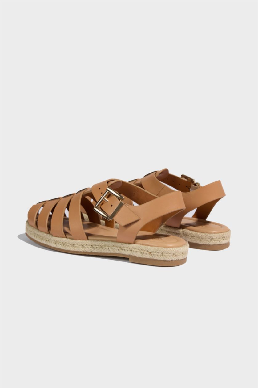 FEMME Marron Sandales en similicuir à semelle plate pour femme