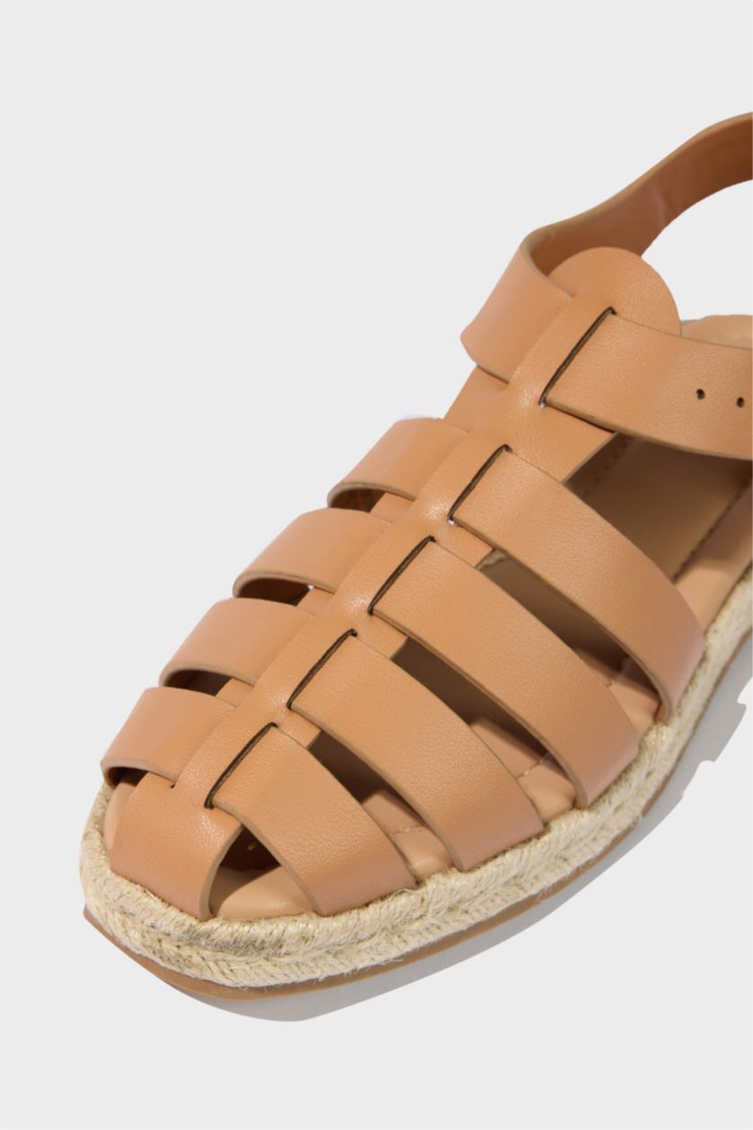 FEMME Marron Sandales en similicuir à semelle plate pour femme