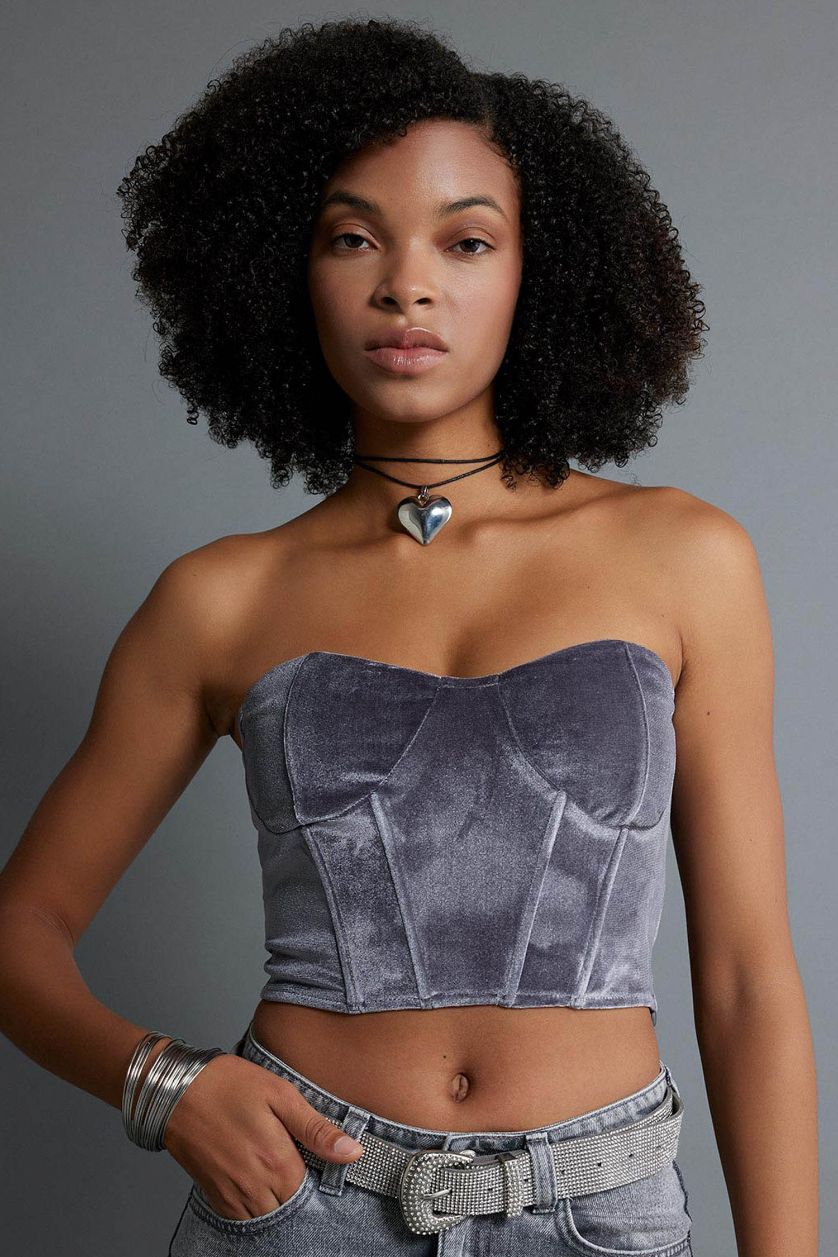 WOMAN Anthracite Heart Collar Sleeveless Blouse