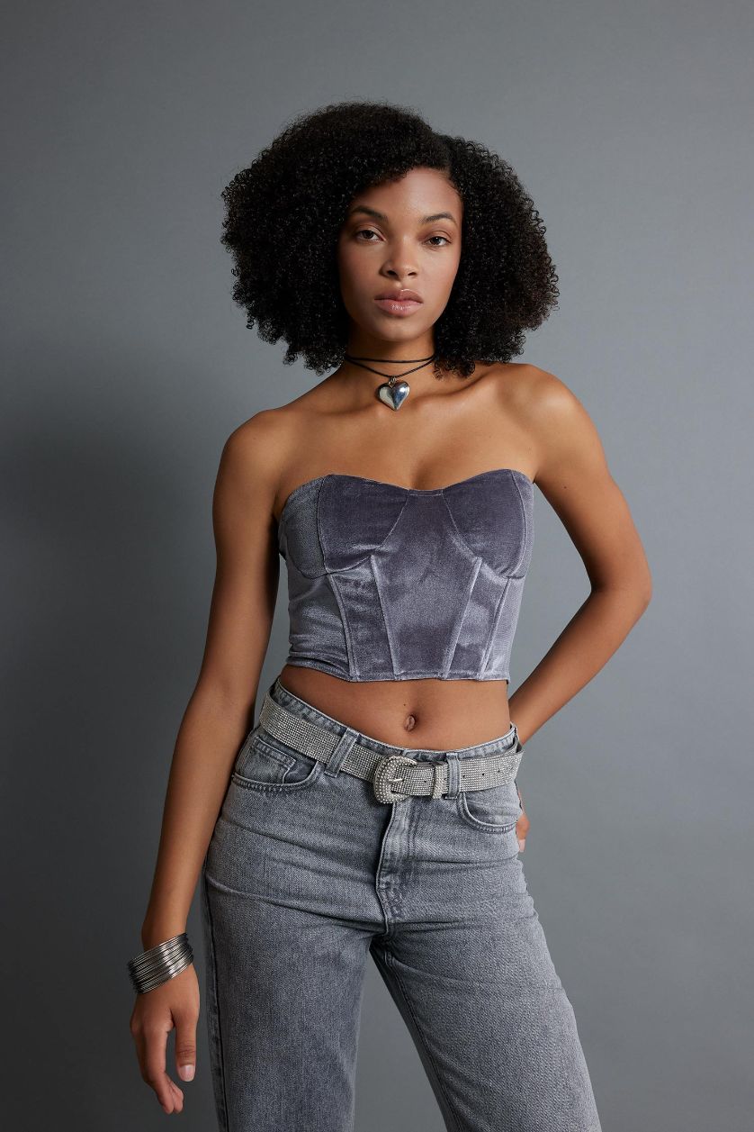 WOMAN Anthracite Heart Collar Sleeveless Blouse