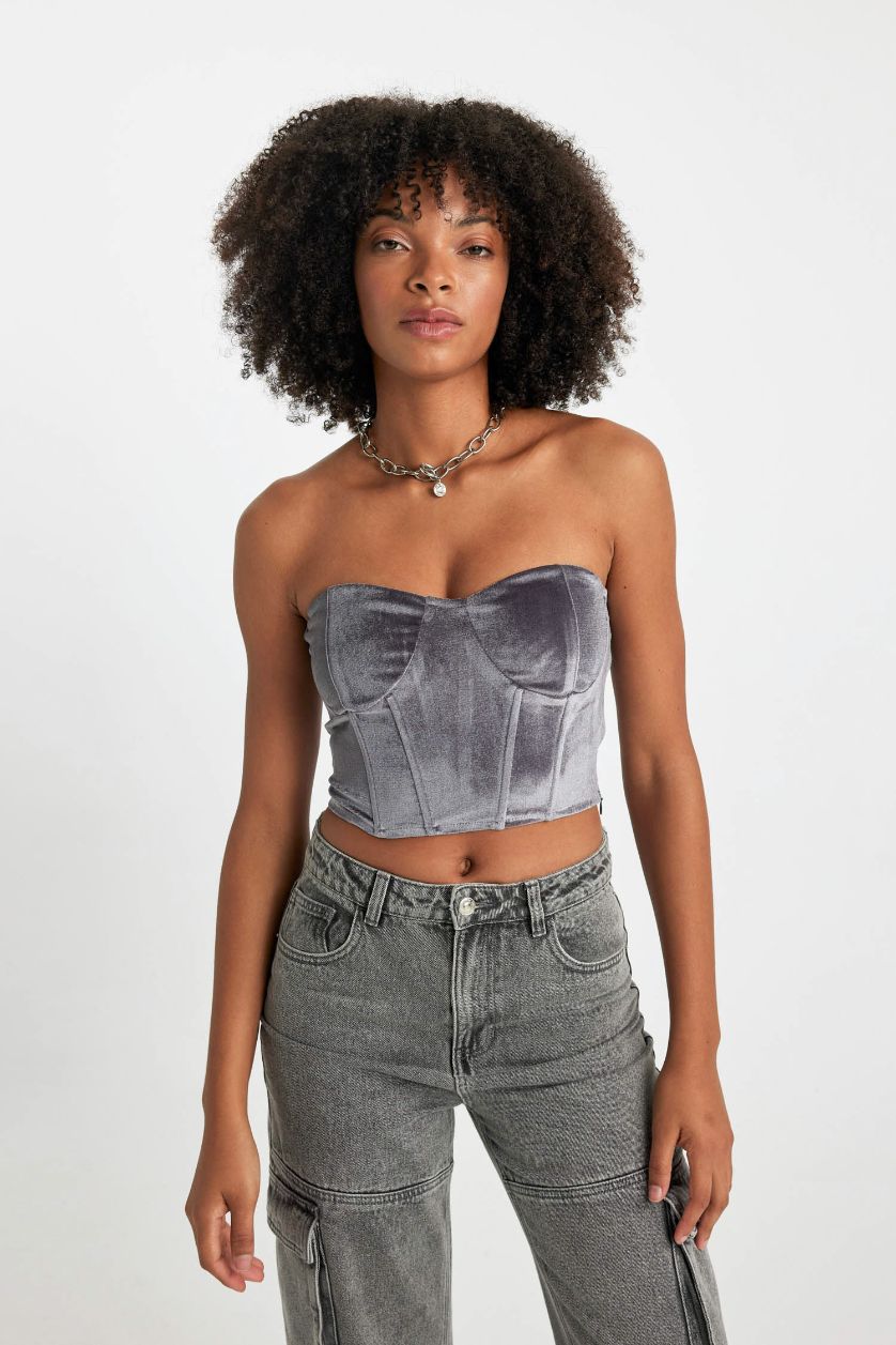 WOMAN Anthracite Heart Collar Sleeveless Blouse