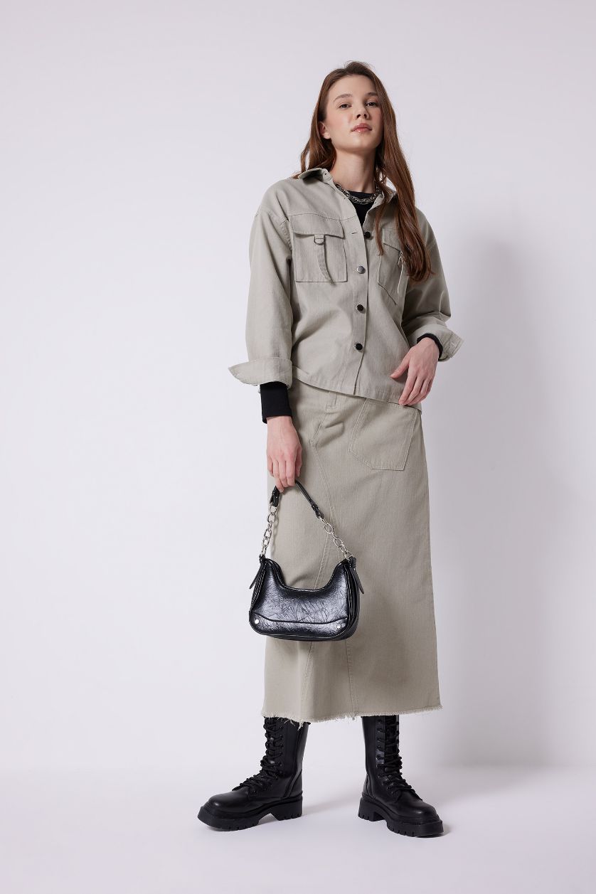 WOMAN Light Khaki A Line Gabardine Long Skirt