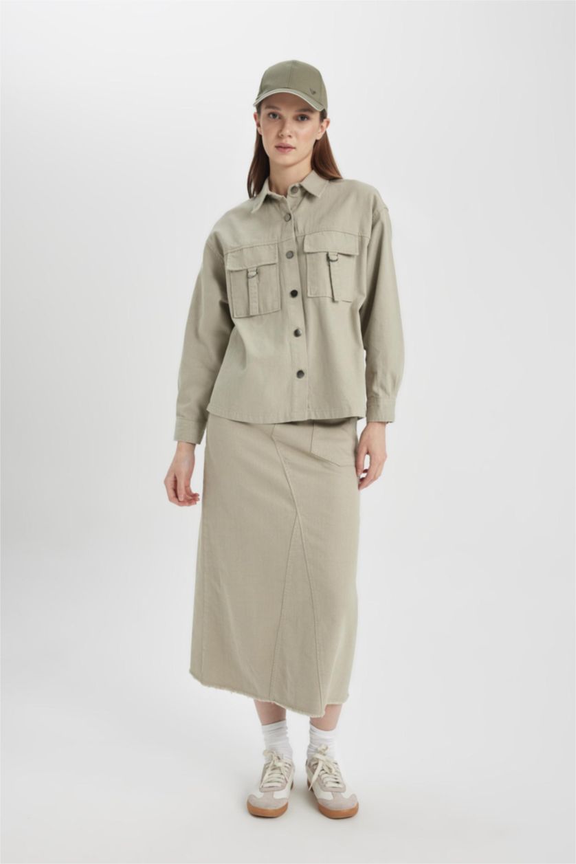 WOMAN Light Khaki A Line Gabardine Long Skirt
