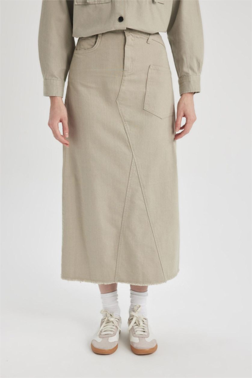 WOMAN Light Khaki A Line Gabardine Long Skirt