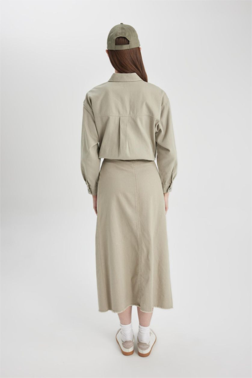 WOMAN Light Khaki A Line Gabardine Long Skirt