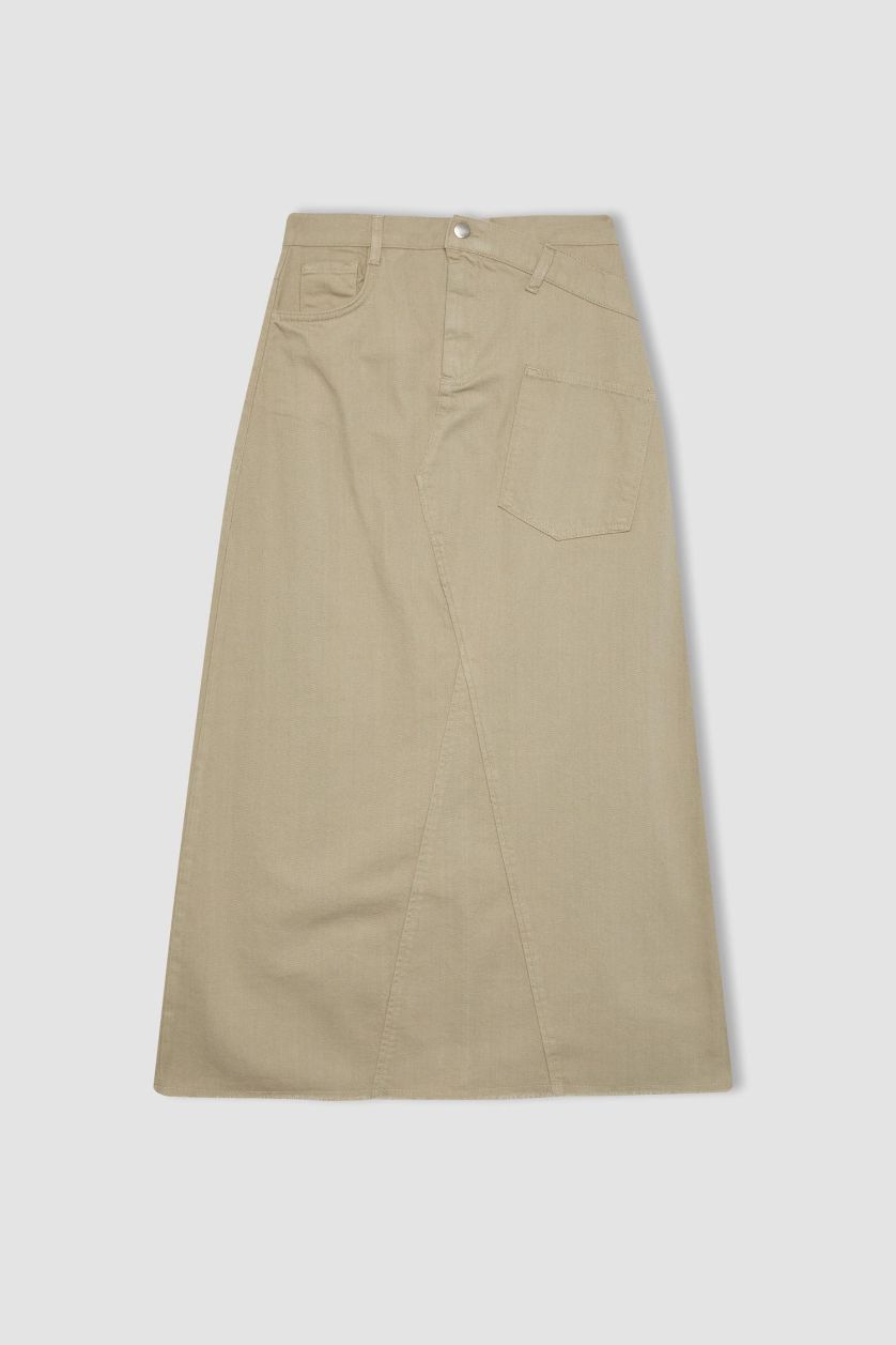 WOMAN Light Khaki A Line Gabardine Long Skirt