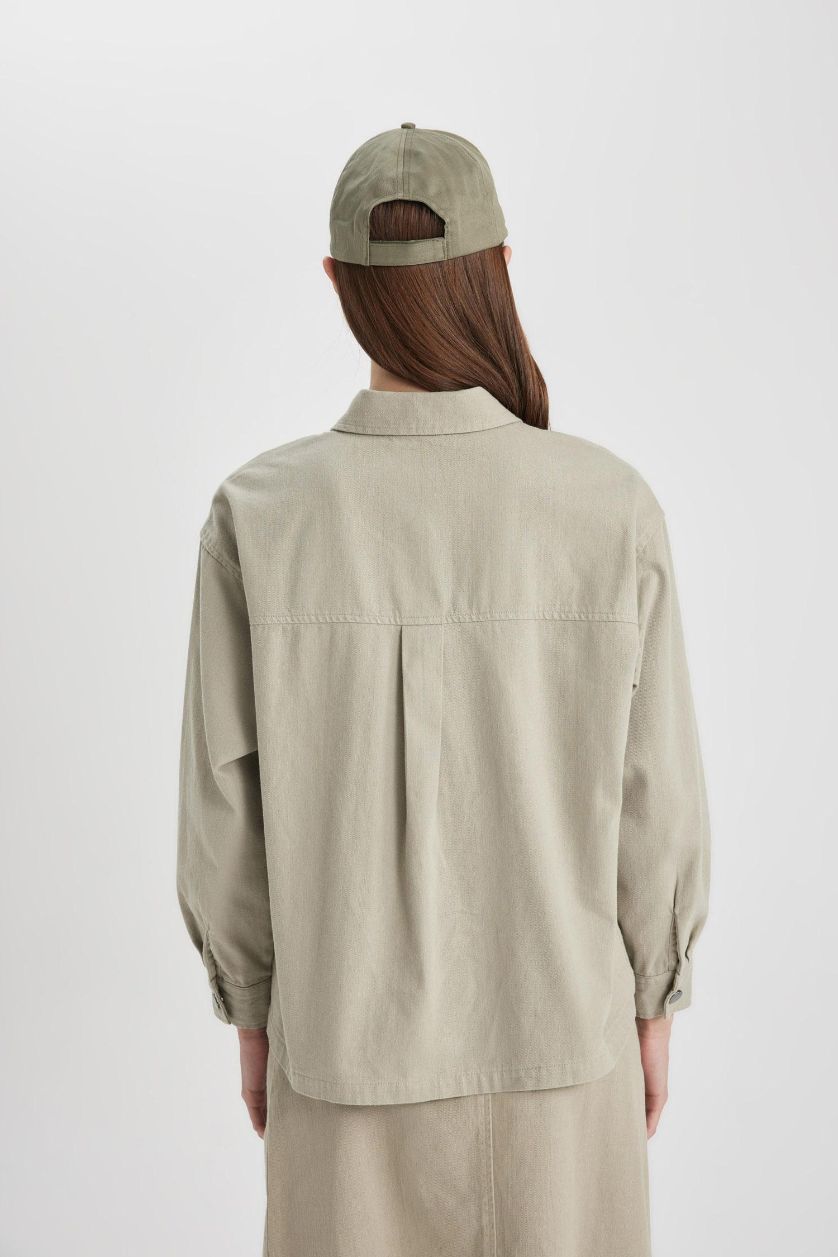 WOMAN Light Khaki Relax Fit Gabardine Long Sleeve Shirt Tunic