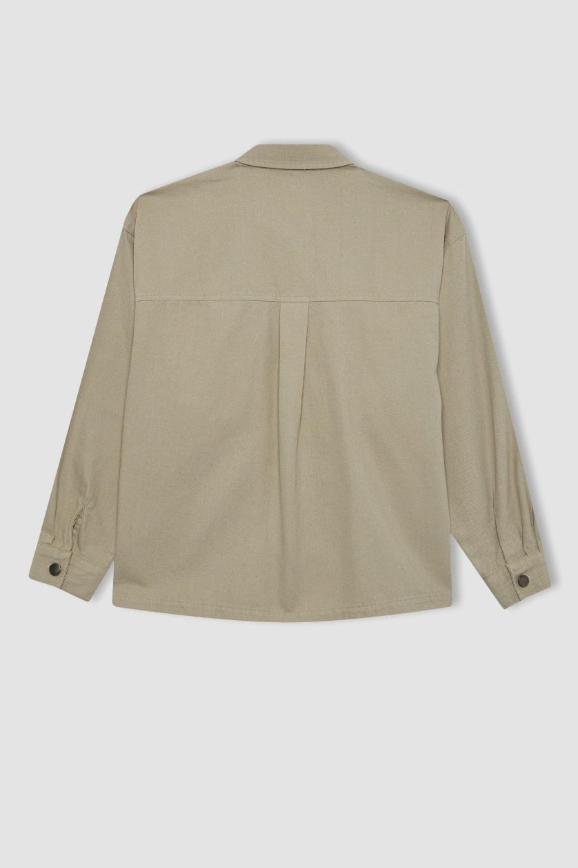 WOMAN Light Khaki Relax Fit Gabardine Long Sleeve Shirt Tunic