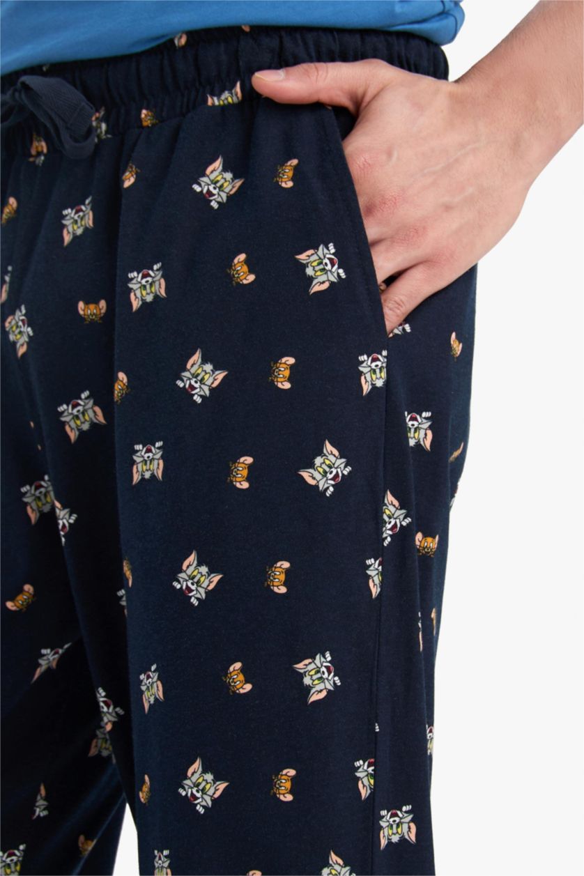 Erkek Mavi Tom & Jerry Pijama Takımı Kısa Kollu Üst Uzun Alt