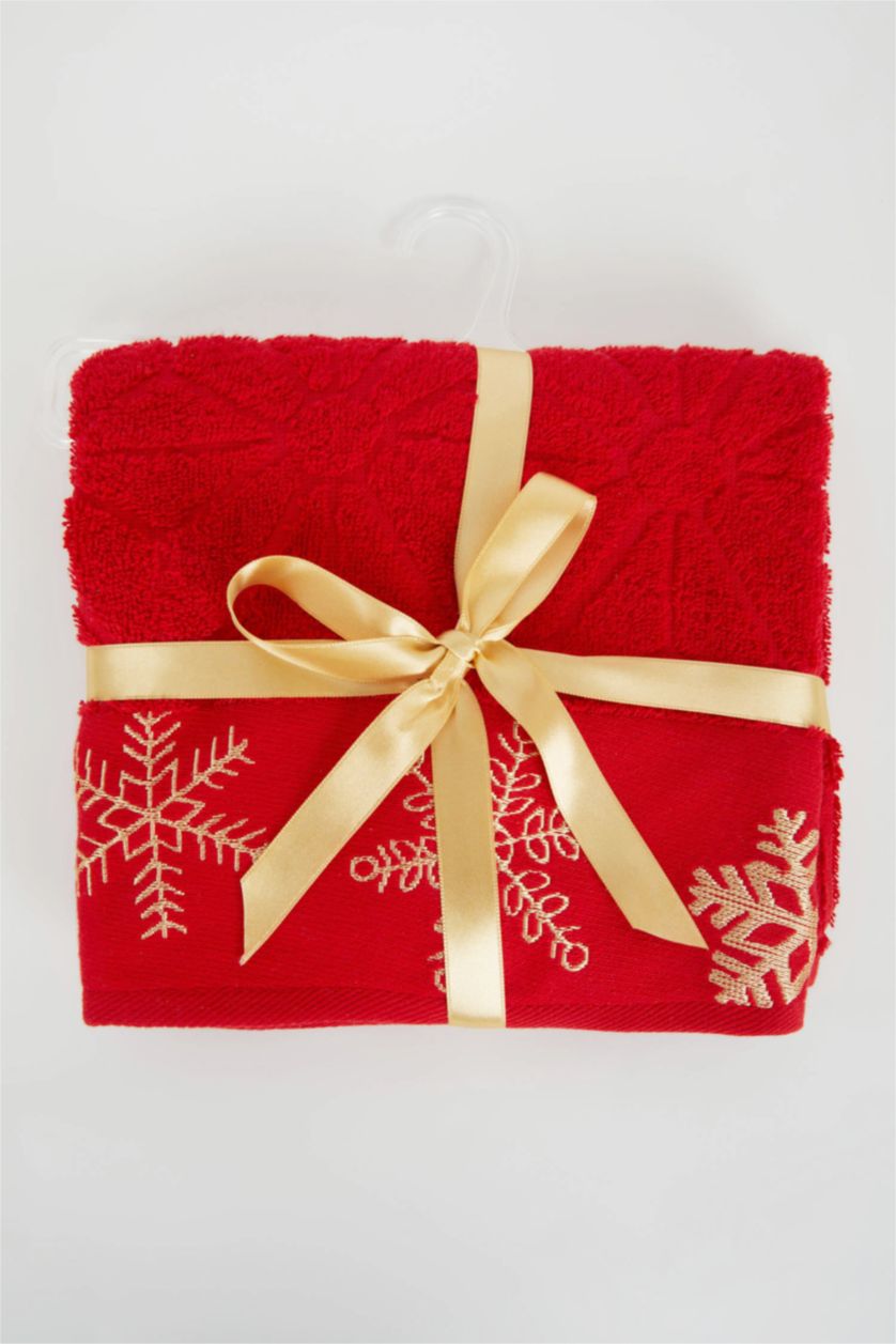 Woman Red New Years Themed Cotton Hand Towel