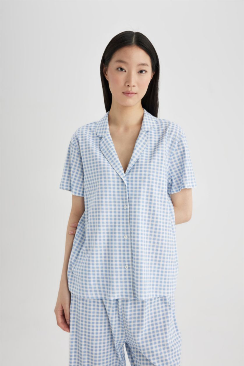 Kadın Mavi Fall in Love Regular Fit Kısa Kollu Pijama Takımı