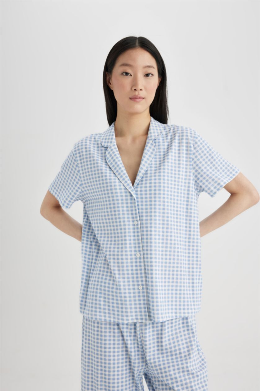 Kadın Mavi Fall in Love Regular Fit Kısa Kollu Pijama Takımı