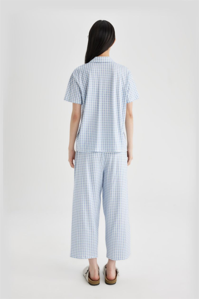 Kadın Mavi Fall in Love Regular Fit Kısa Kollu Pijama Takımı