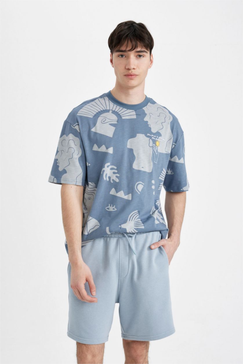 Erkek Açık Mavi Regular Fit Düz Paça Basic Düz Şort