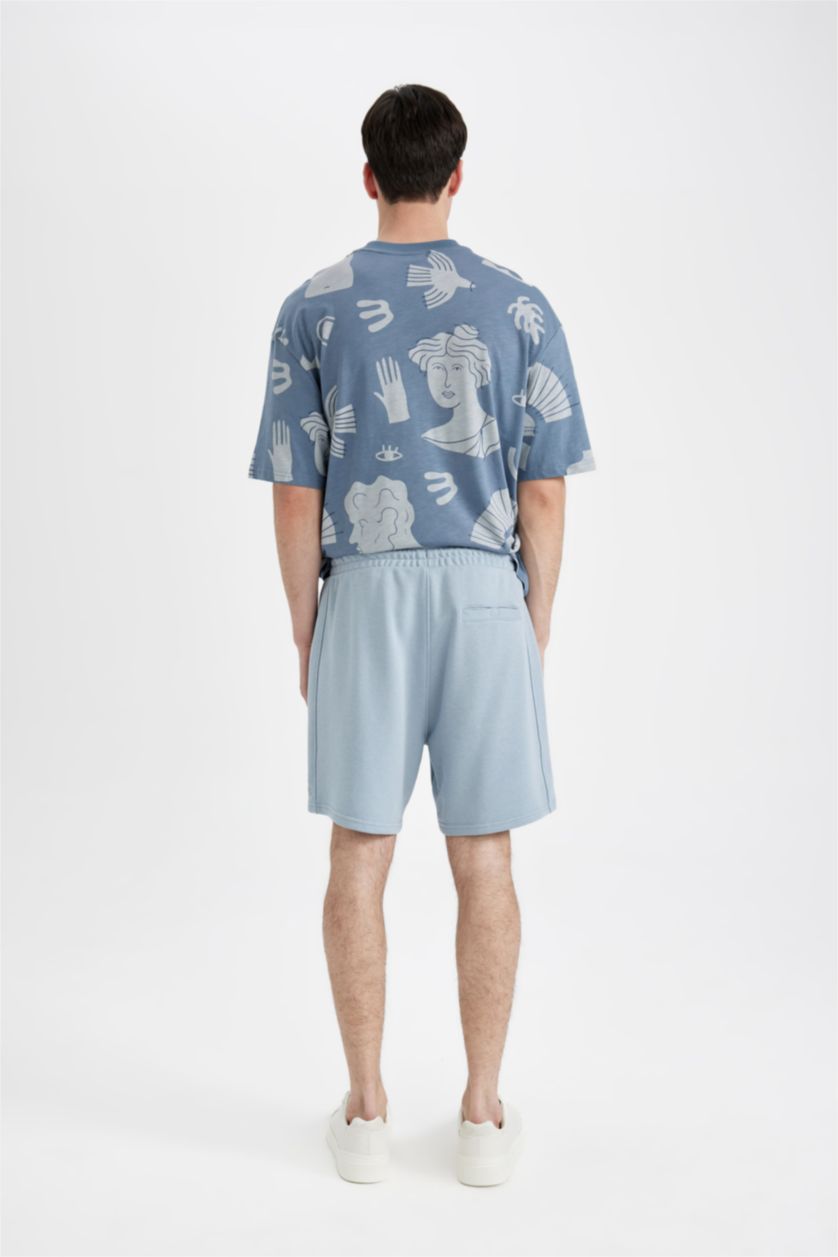 Erkek Açık Mavi Regular Fit Düz Paça Basic Düz Şort