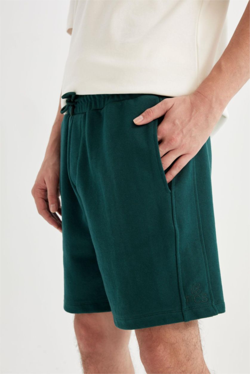 رجالي أخضر غامق شورت قصة عادية بجيب