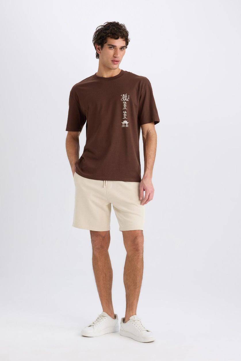 رجال اللون الحجري شورت عادي بقصة عادية