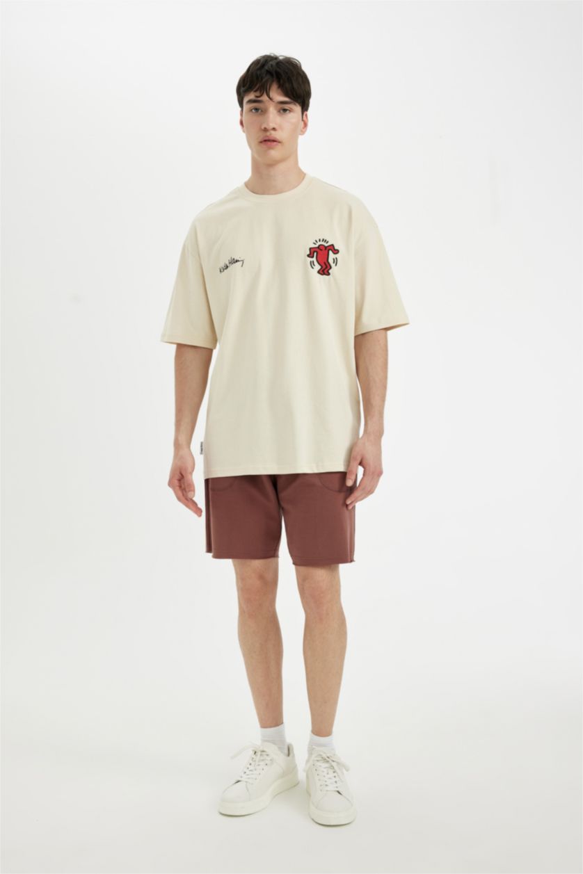 Erkek Açık Kahve %100 Pamuk Slim Fit Dar Kesim Dar Paça Cepli Basic Düz Şort