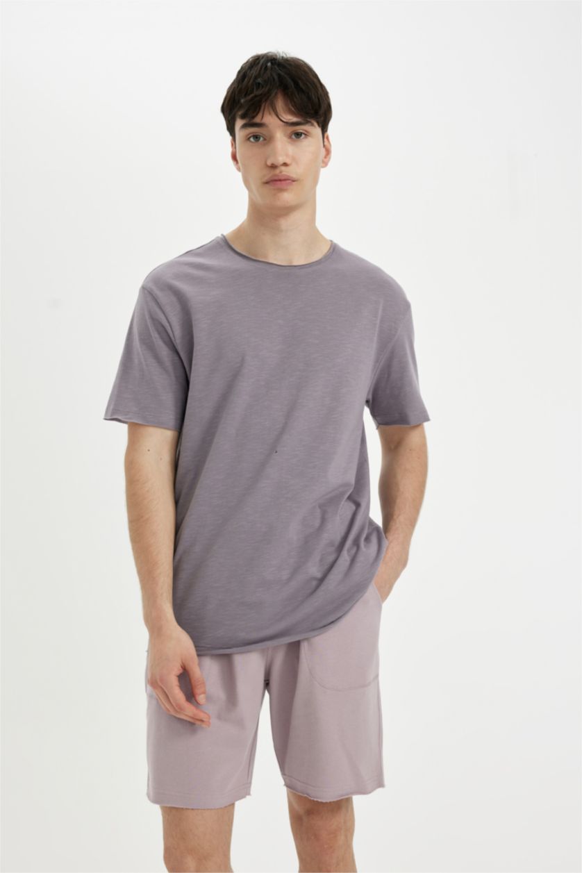 Erkek Açık Gülkurusu Slim Fit Dar Kesim Dar Paça Cepli Basic Düz Şort