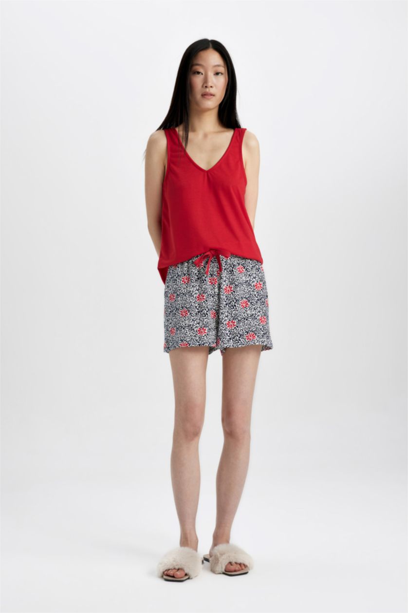 Kadın Kırık Beyaz Fall in Love Pijama Takımı Kolsuz Üst Şort