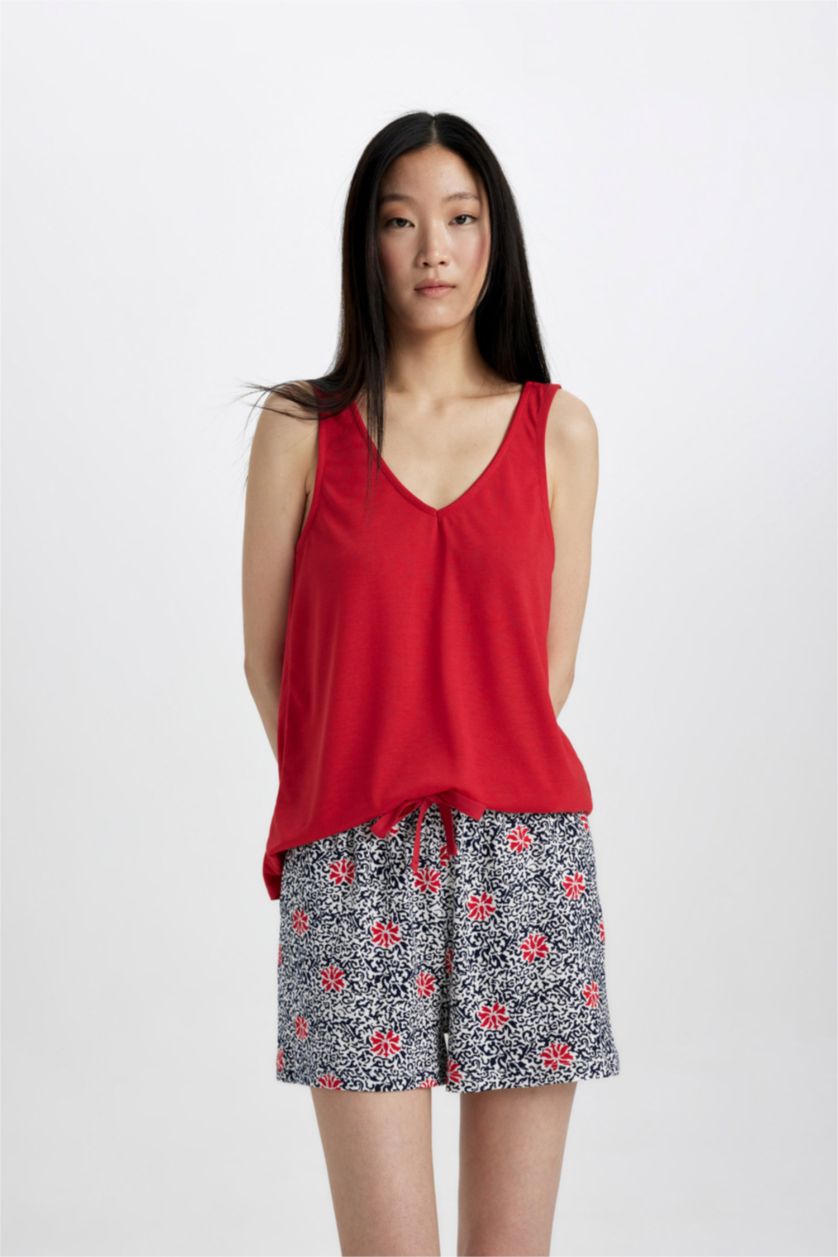 Kadın Kırık Beyaz Fall in Love Pijama Takımı Kolsuz Üst Şort