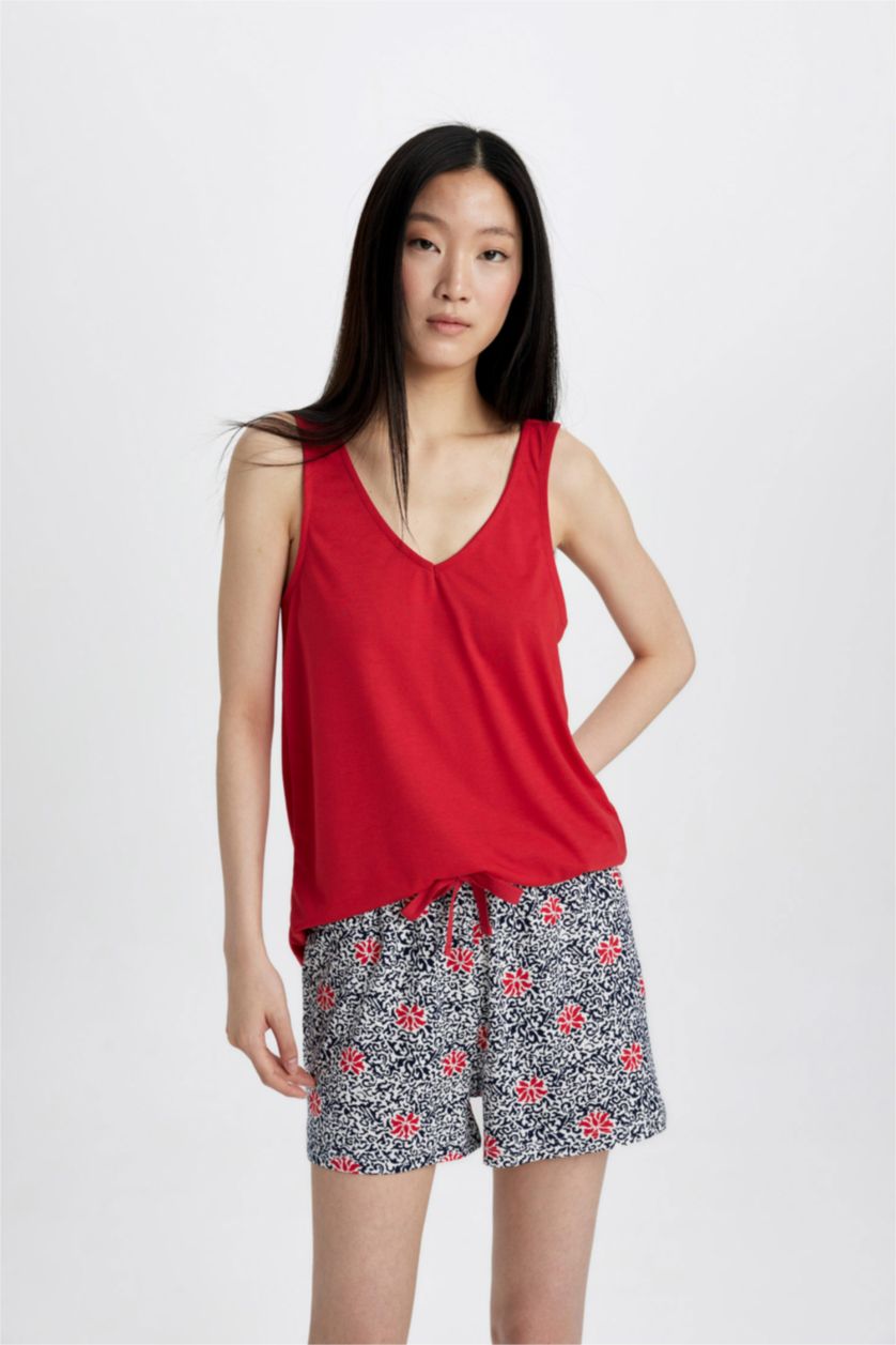 Kadın Kırık Beyaz Fall in Love Pijama Takımı Kolsuz Üst Şort