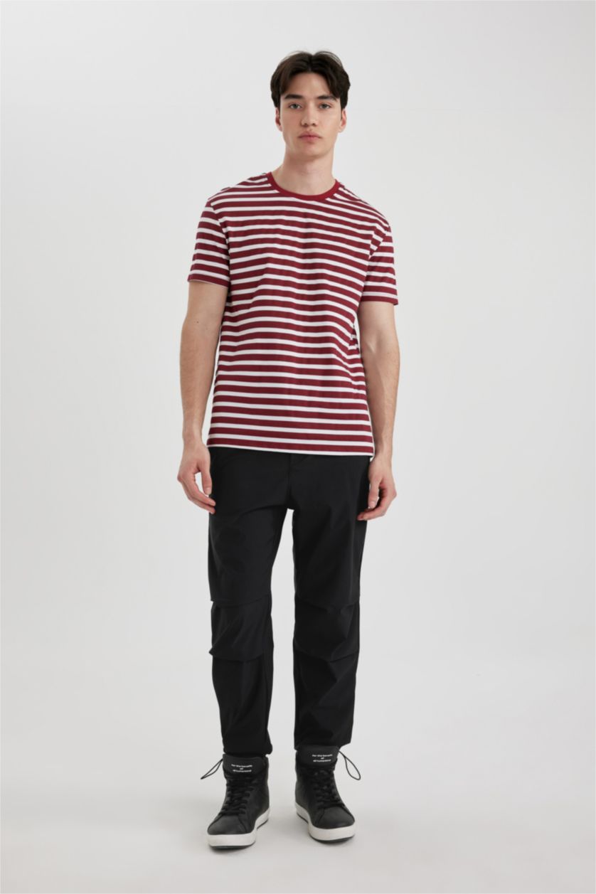 رجال خمري بلوزة مخطط قصة عادية بياقة مستديرة