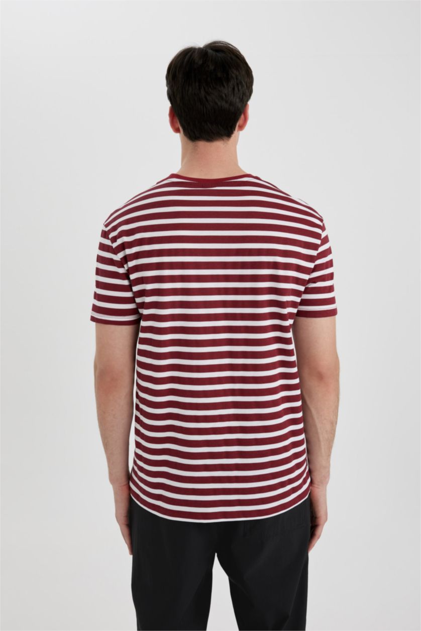 رجال خمري بلوزة مخطط قصة عادية بياقة مستديرة