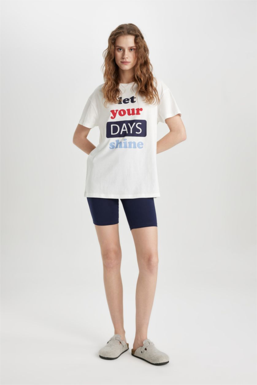 نساء كحلي سيت اوفر سايز نص كم من Fall in Love - قطعتين