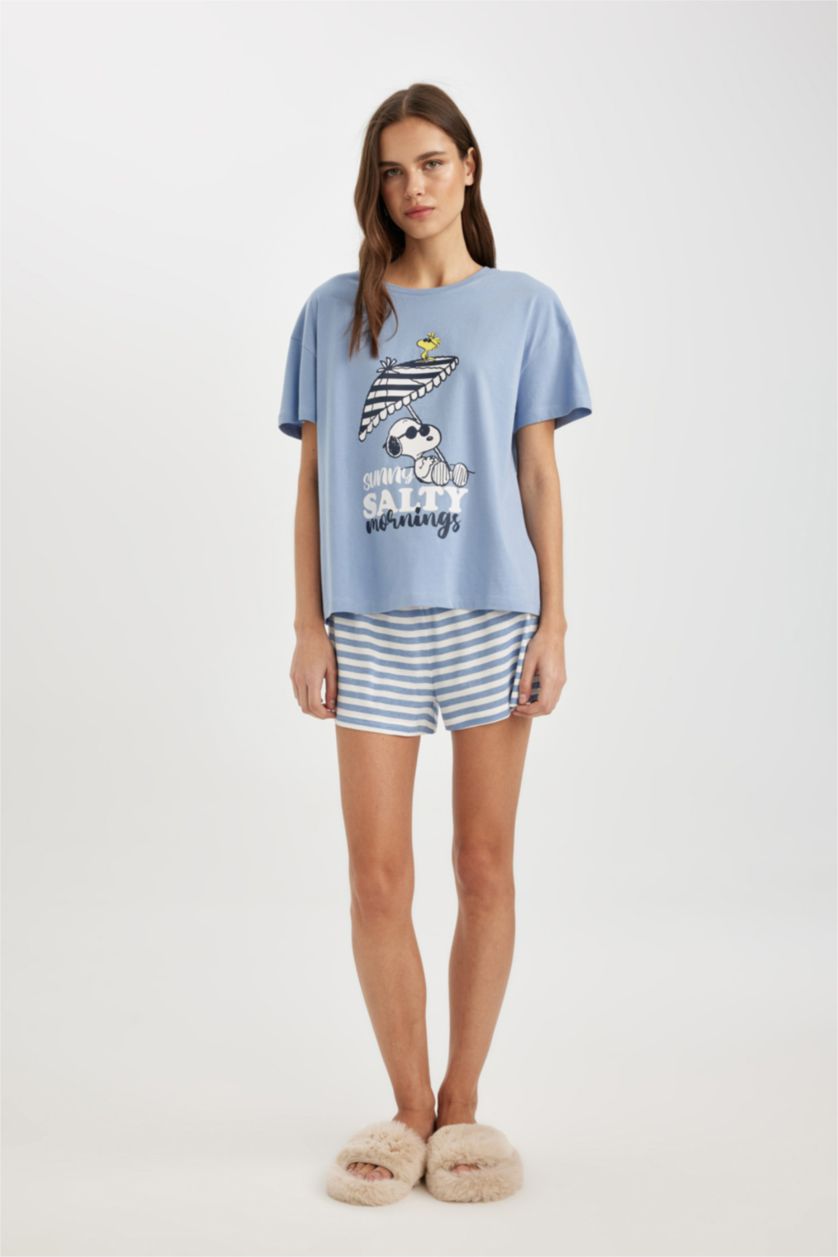 WOMAN Blue Fall in Love Snoopy Regular Fit Short Sleeve 2 Piece Set