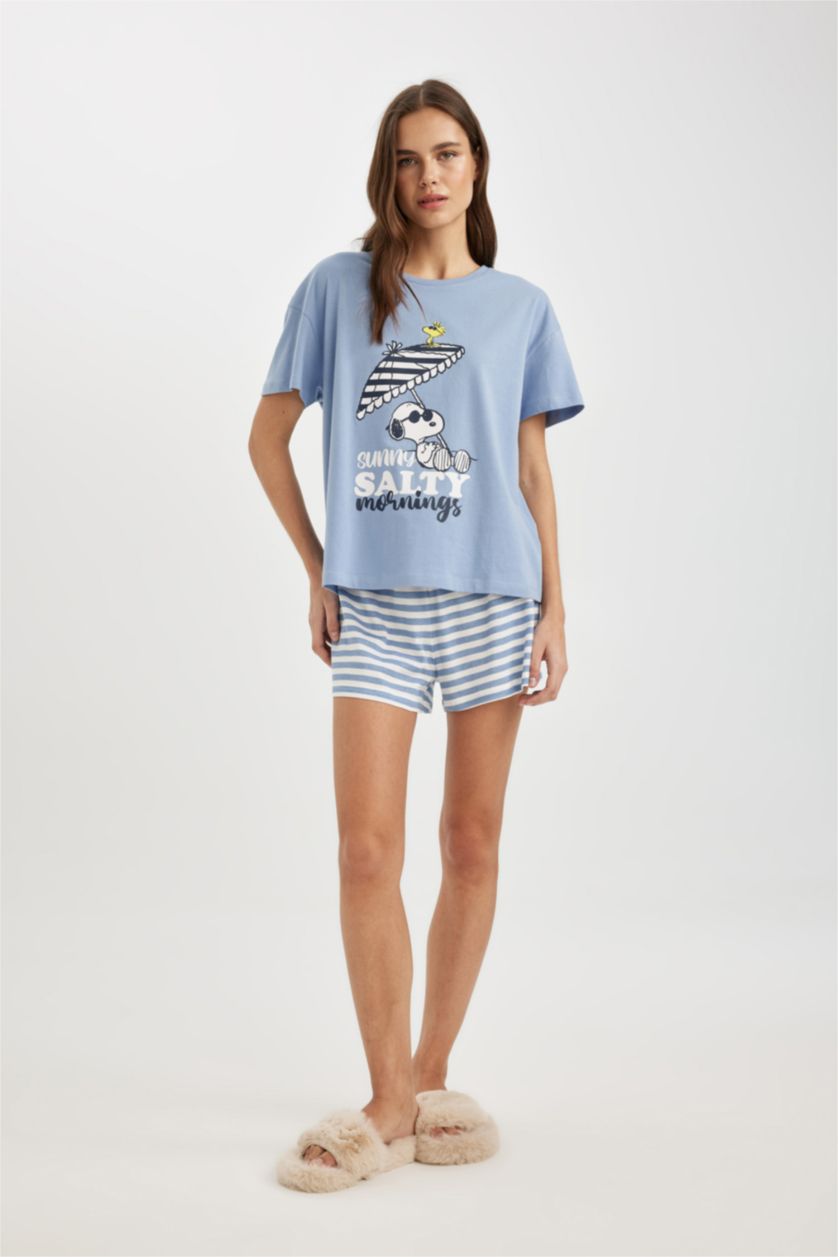 WOMAN Blue Fall in Love Snoopy Regular Fit Short Sleeve 2 Piece Set