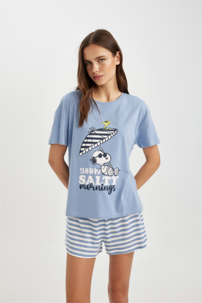 WOMAN Blue Fall in Love Snoopy Regular Fit Short Sleeve 2 Piece Set
