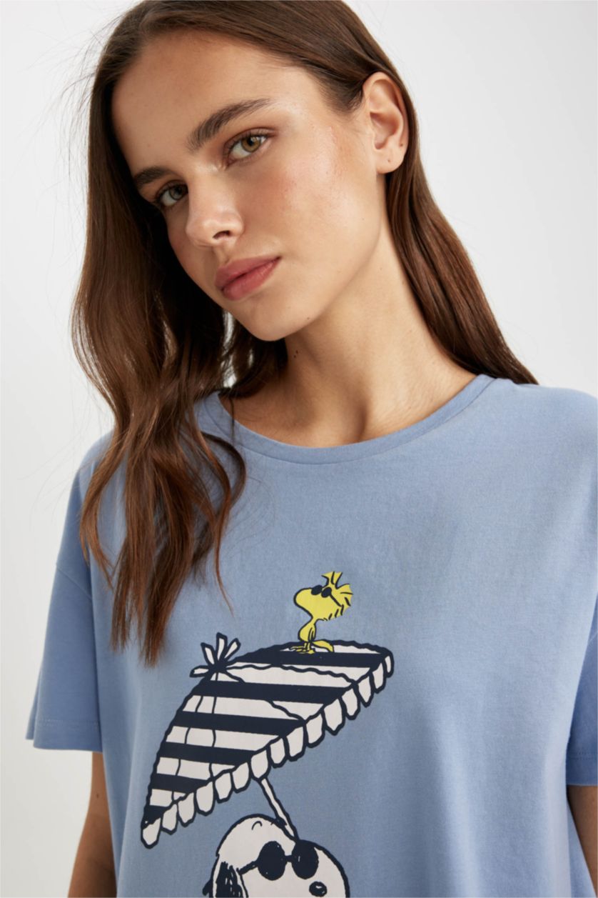 WOMAN Blue Fall in Love Snoopy Regular Fit Short Sleeve 2 Piece Set