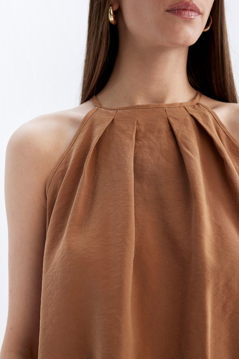 FEMME Marron Chemisier Sans Manches coupe régulière Col Rond