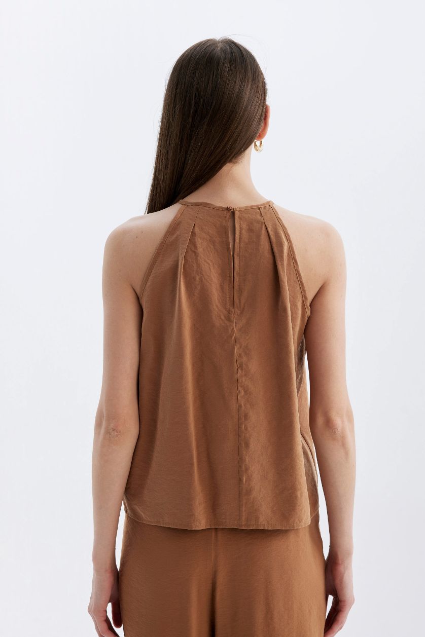 FEMME Marron Chemisier Sans Manches coupe régulière Col Rond