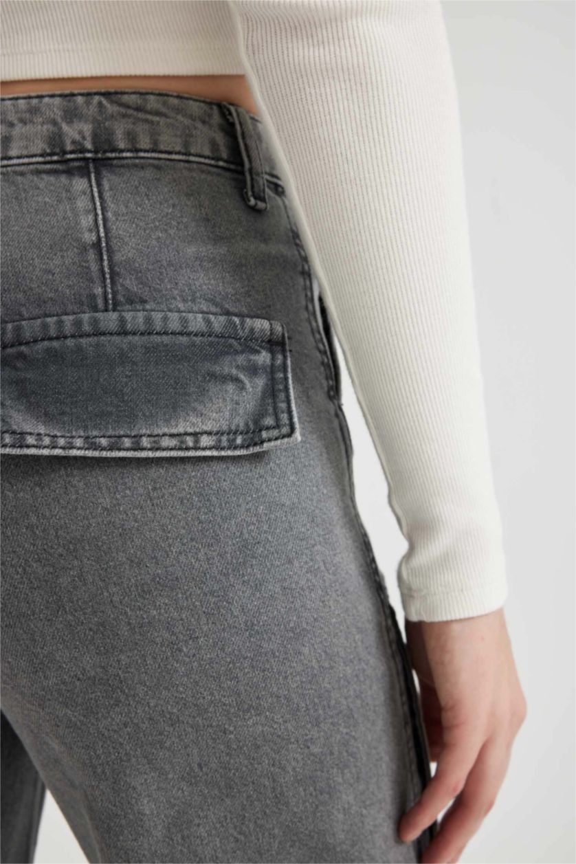 Женщины Антрацит Джинсы Wide Leg с высокой талией