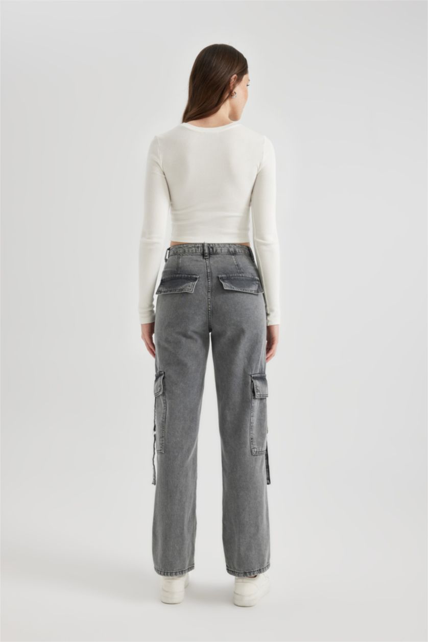 Женщины Антрацит Джинсы Wide Leg с высокой талией