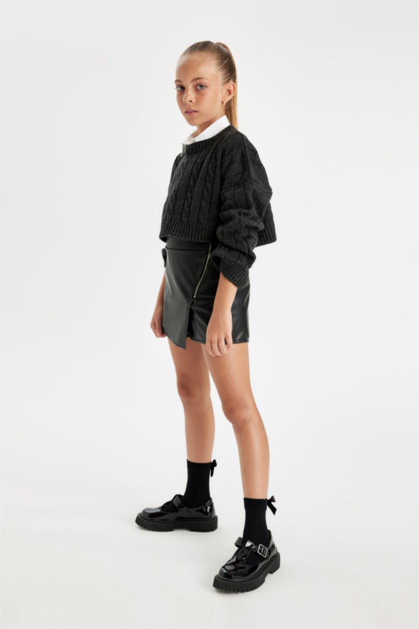 FILLES Noir Jupe En Cuir Synthétique Pour Fille