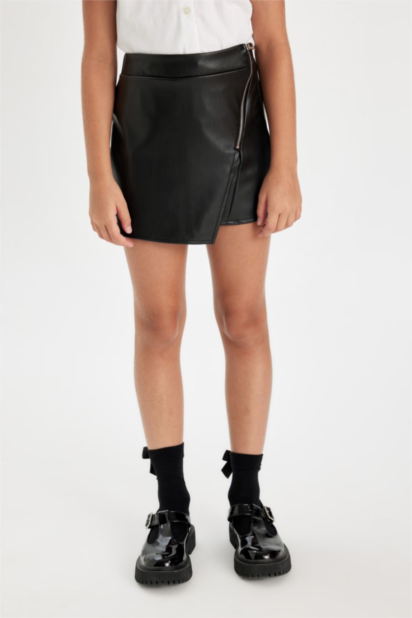 FILLES Noir Jupe En Cuir Synthétique Pour Fille