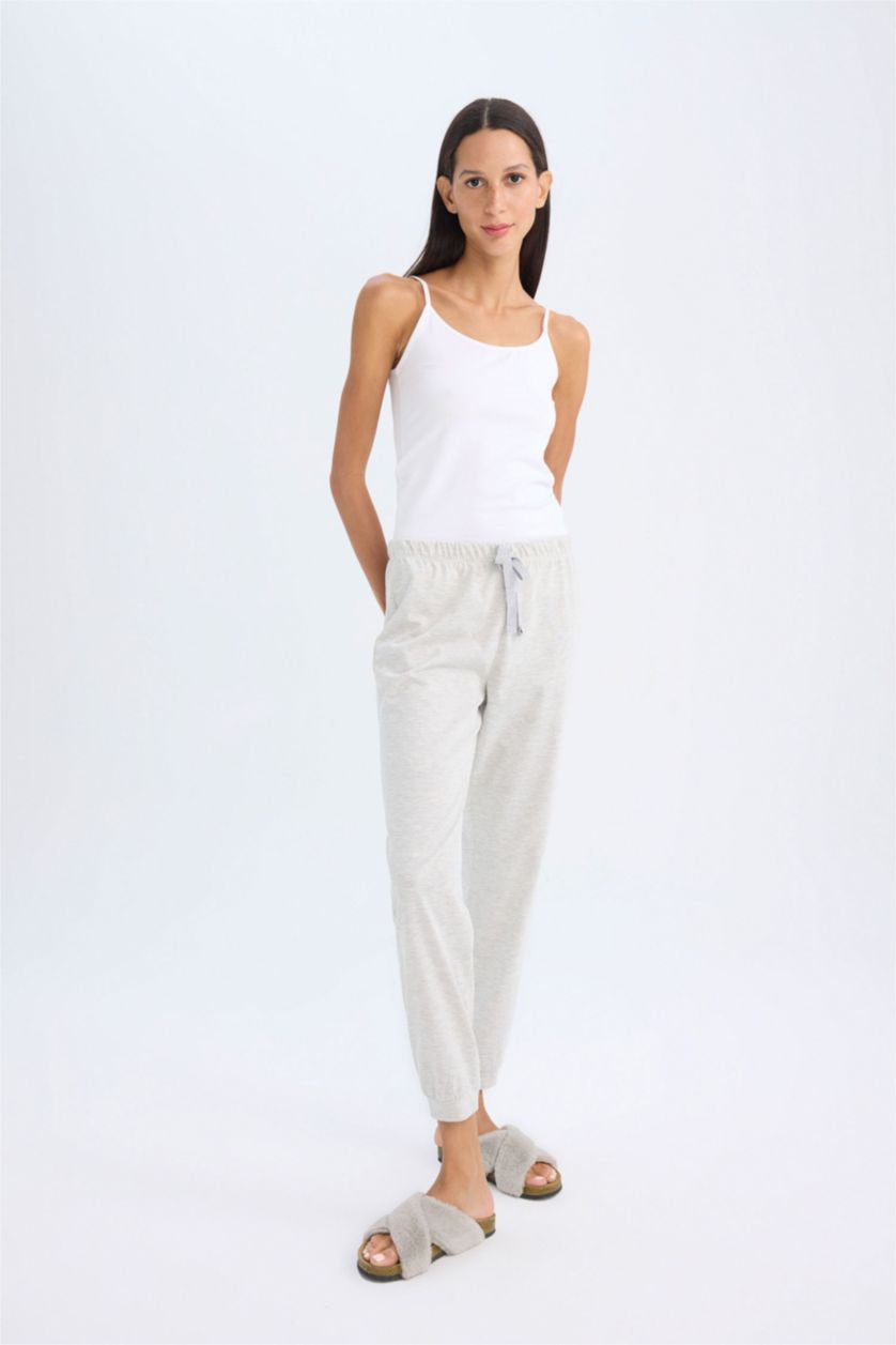 WOMAN Grey Melange Regular Fit Elastic Waist Pajama Pants