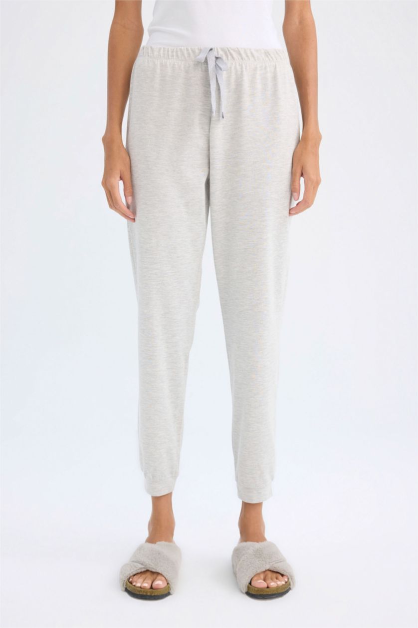 WOMAN Grey Melange Regular Fit Elastic Waist Pajama Pants