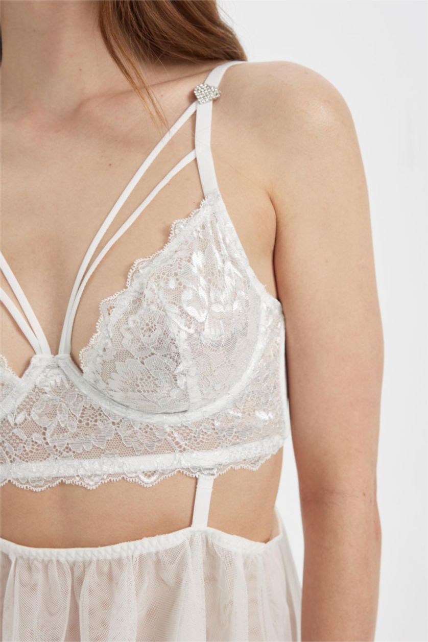 Woman White Fall in Love Full Lace Uncovered Bra