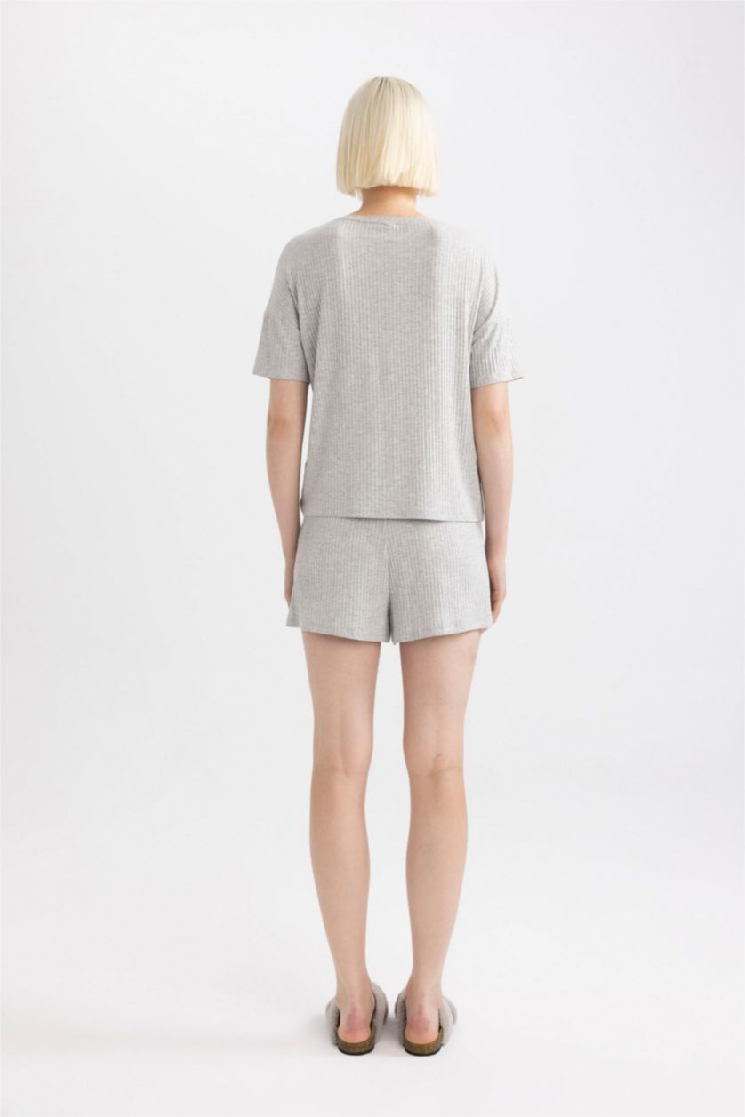 FEMME Gris Ensemble pyjama short à manches courtes côtelé