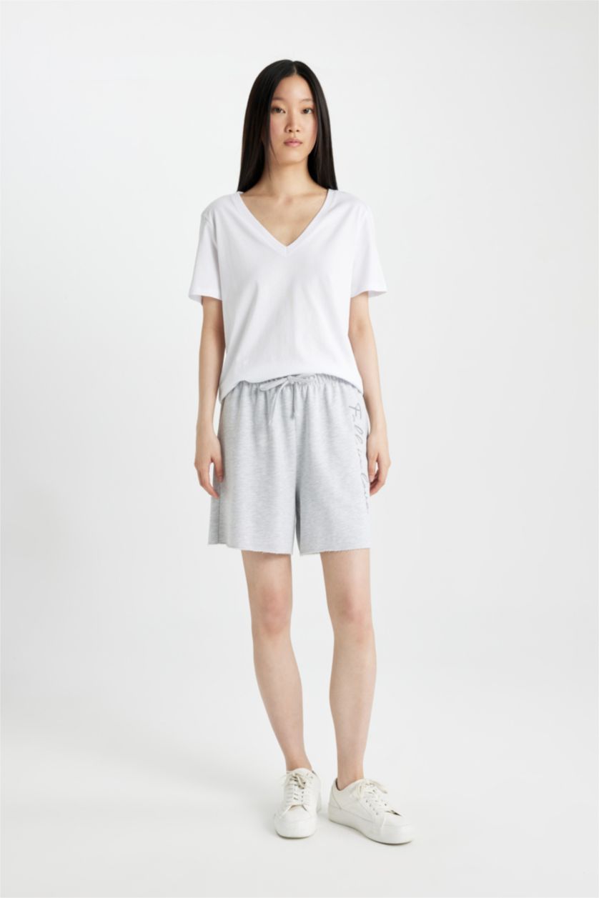 Kadın Gri Melanj Fall in Love Baskılı Şort Pijama Altı