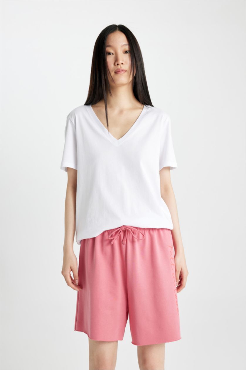 Kadın Koyu Mercan Baskılı Şort Pijama Altı