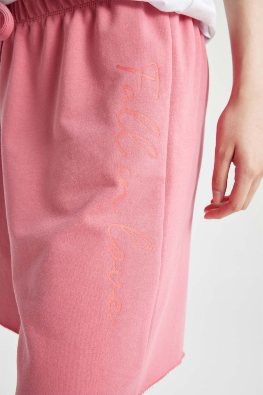 Kadın Koyu Mercan Baskılı Şort Pijama Altı