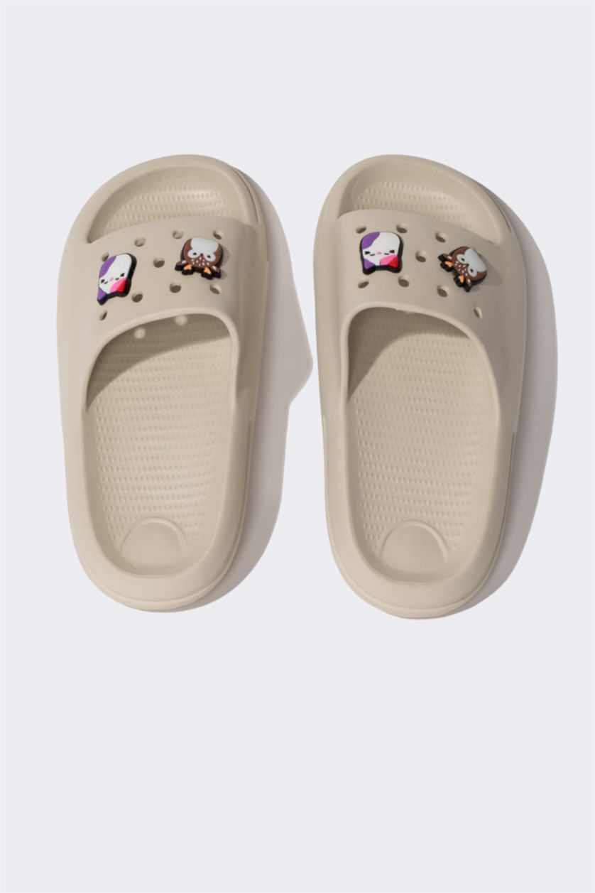 Young Girls - Teen Girls Beige Girl High Sole Single Strap Eva Slippers