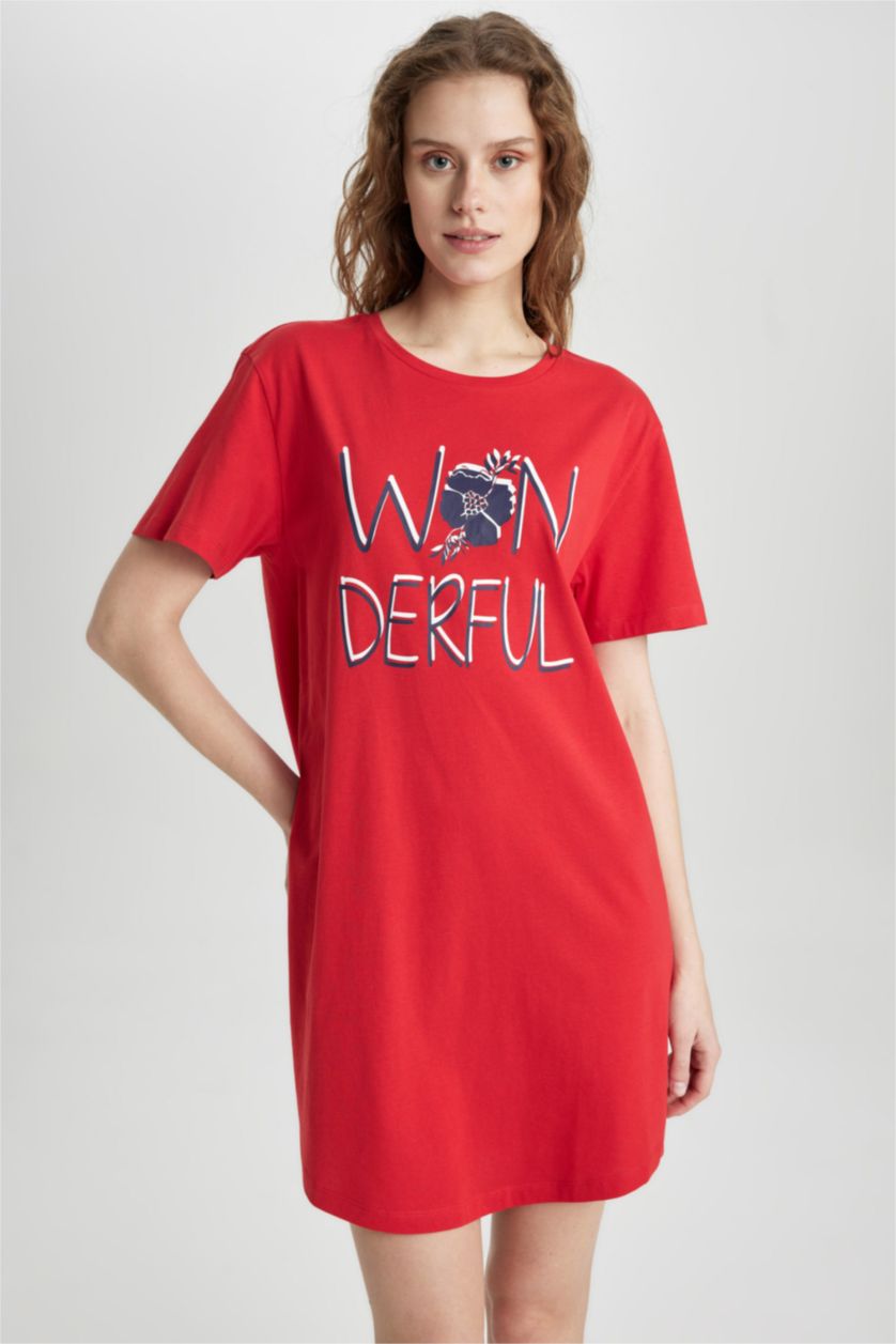 FEMME Rouge Robe Coupe Régulière à Manches Courtes Col Rond Fall In Love