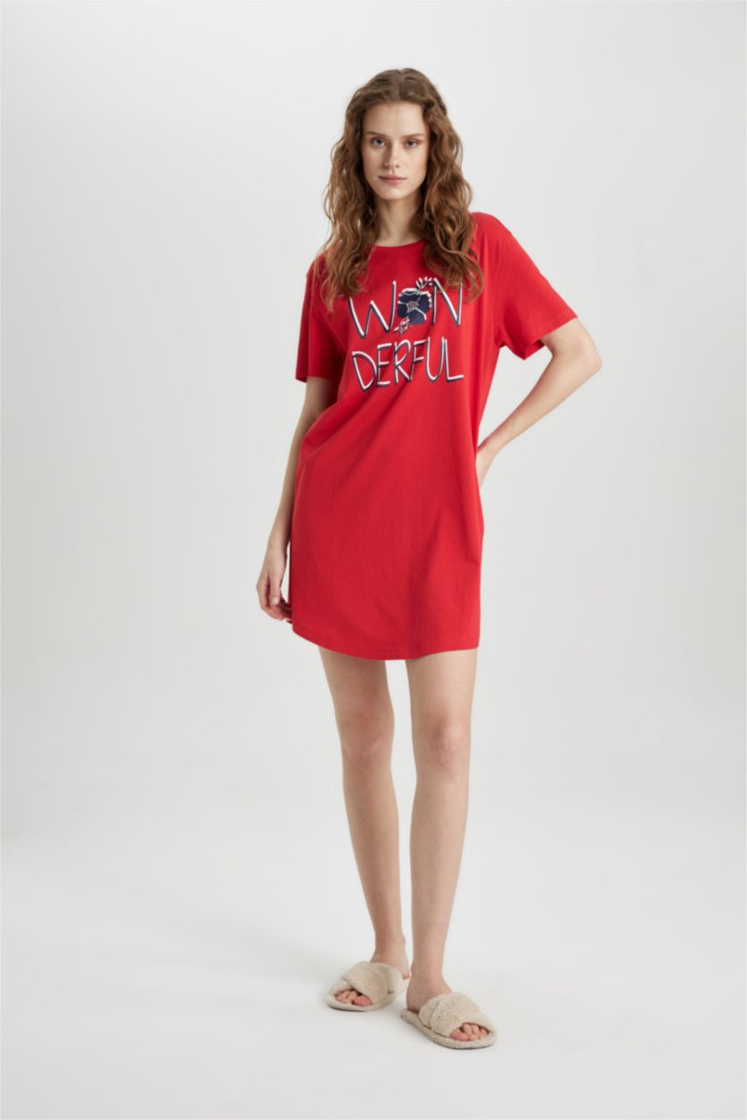 FEMME Rouge Robe Coupe Régulière à Manches Courtes Col Rond Fall In Love