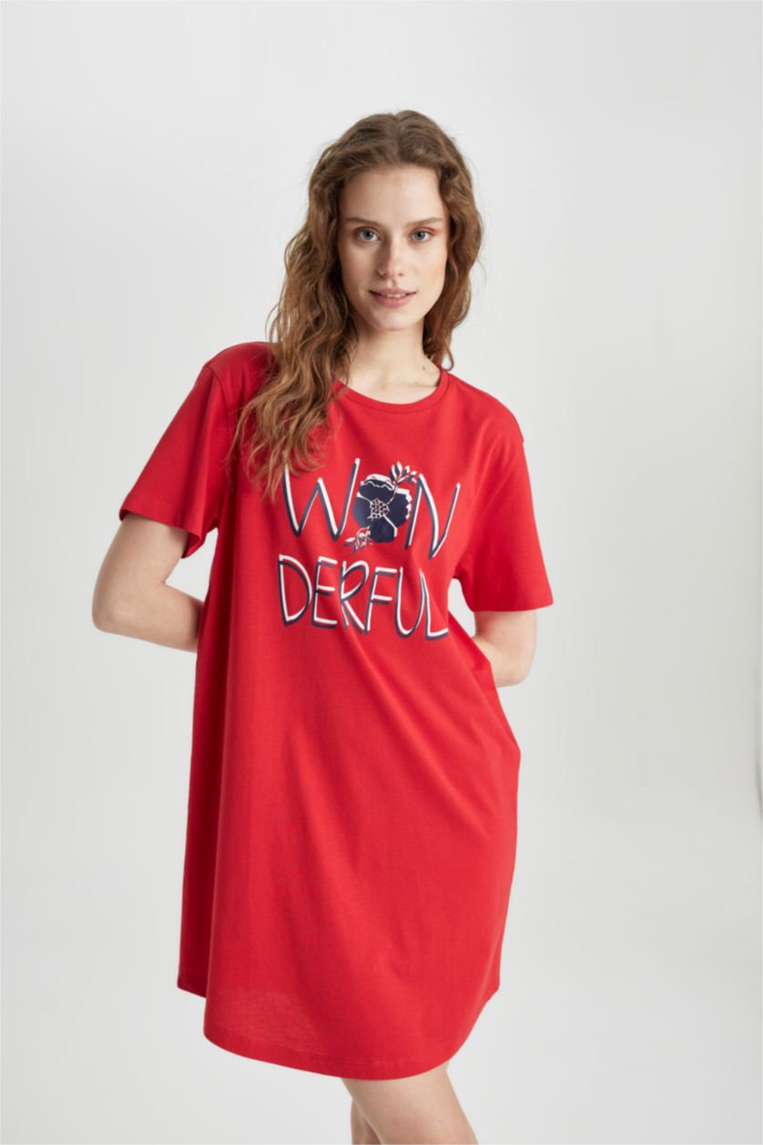 FEMME Rouge Robe Coupe Régulière à Manches Courtes Col Rond Fall In Love